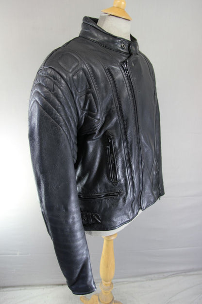 AKITO BLACK LEATHER BIKER JACKET WITH BACK, SHOULDER & ELBOW CE ARMOUR 40-42"