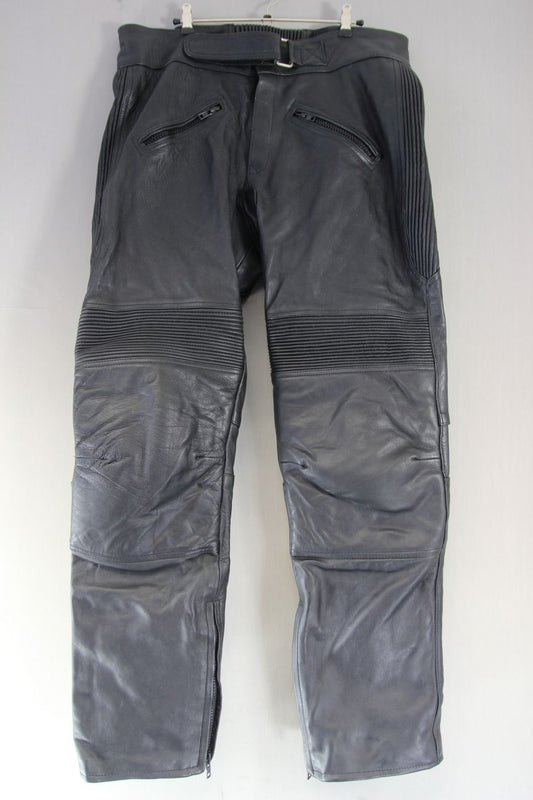 SPORTEX APOLLO BLACK LEATHER BIKER TROUSERS: WAIST 38 INCH/INSIDE LEG 32 INCH
