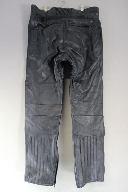 SPORTEX APOLLO BLACK LEATHER BIKER TROUSERS: WAIST 38 INCH/INSIDE LEG 32 INCH