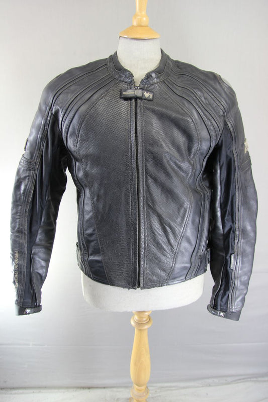 FRANK THOMAS XTI TITANIUM BLACK LEATHER BIKER JKT + CE ARMOUR/THERMAL LINING 40"