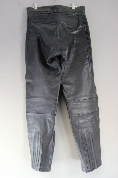 RHINO BLACK COWHIDE LEATHER BIKER TROUSERS: WAIST 30 INCH/INSIDE LEG 30 INCH