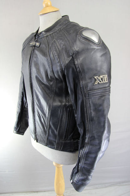 FRANK THOMAS XTI TITANIUM BLACK LEATHER BIKER JKT + CE ARMOUR/THERMAL LINING 40"