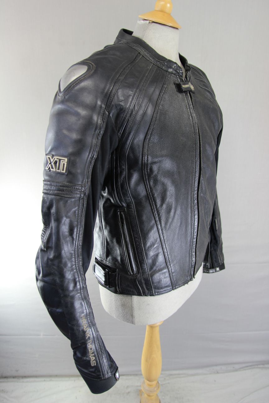 FRANK THOMAS XTI TITANIUM BLACK LEATHER BIKER JKT + CE ARMOUR/THERMAL LINING 40"
