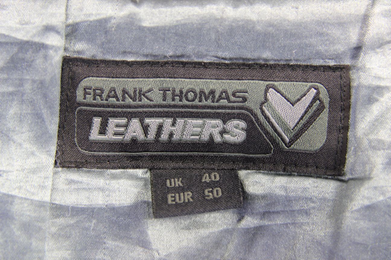 FRANK THOMAS XTI TITANIUM BLACK LEATHER BIKER JKT + CE ARMOUR/THERMAL LINING 40"