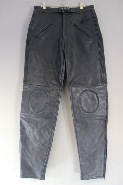 JUST BIKERS BLACK LEATHER COTTON LINED TROUSERS WAIST 32 INCH/INSIDE LEG 32 INCH