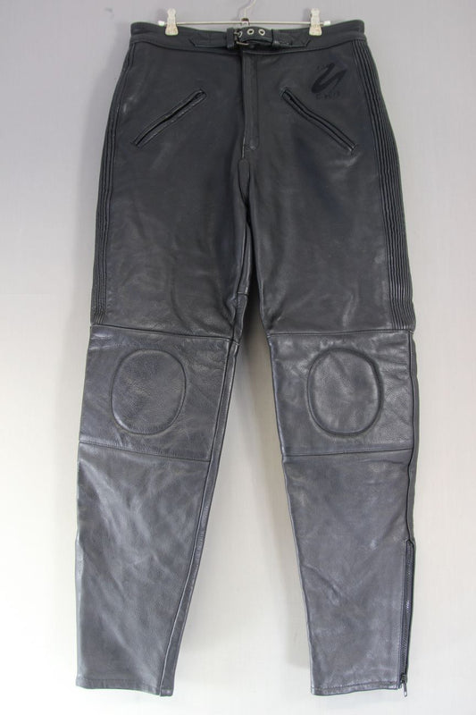 JUST BIKERS BLACK LEATHER COTTON LINED TROUSERS WAIST 32 INCH/INSIDE LEG 32 INCH