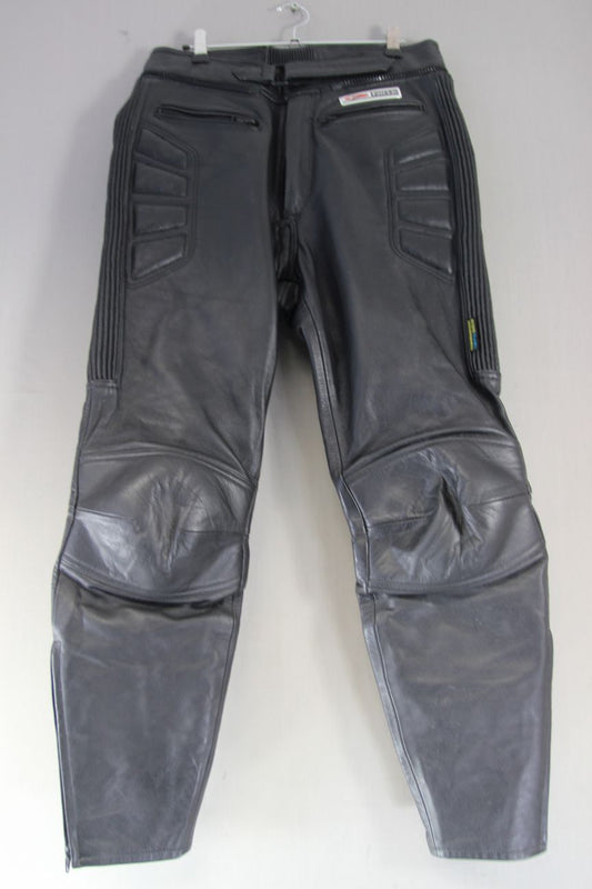 AKITO G-FORCE BLACK LEATHER BIKER TROUSERS: WAIST 32 INCHES/INSIDE LEG 29 INCHES