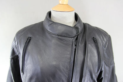 ASHMAN BLACK COWHIDE LEATHER BIKER JACKET WITH THERMAL LINING: SIZE 16