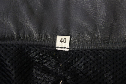 KOORD BLACK LEATHER BIKER TROUSERS + PROTECTORS/KNEE SLIDERS: WAIST 40"/LEG 29"