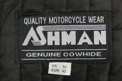ASHMAN BLACK COWHIDE LEATHER BIKER JACKET WITH THERMAL LINING: SIZE 16
