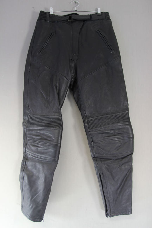 RICHA BLACK LEATHER BIKER TROUSER: SIZE 14/WAIST 30-32 INCHES/INSIDE LEG 30 INCH