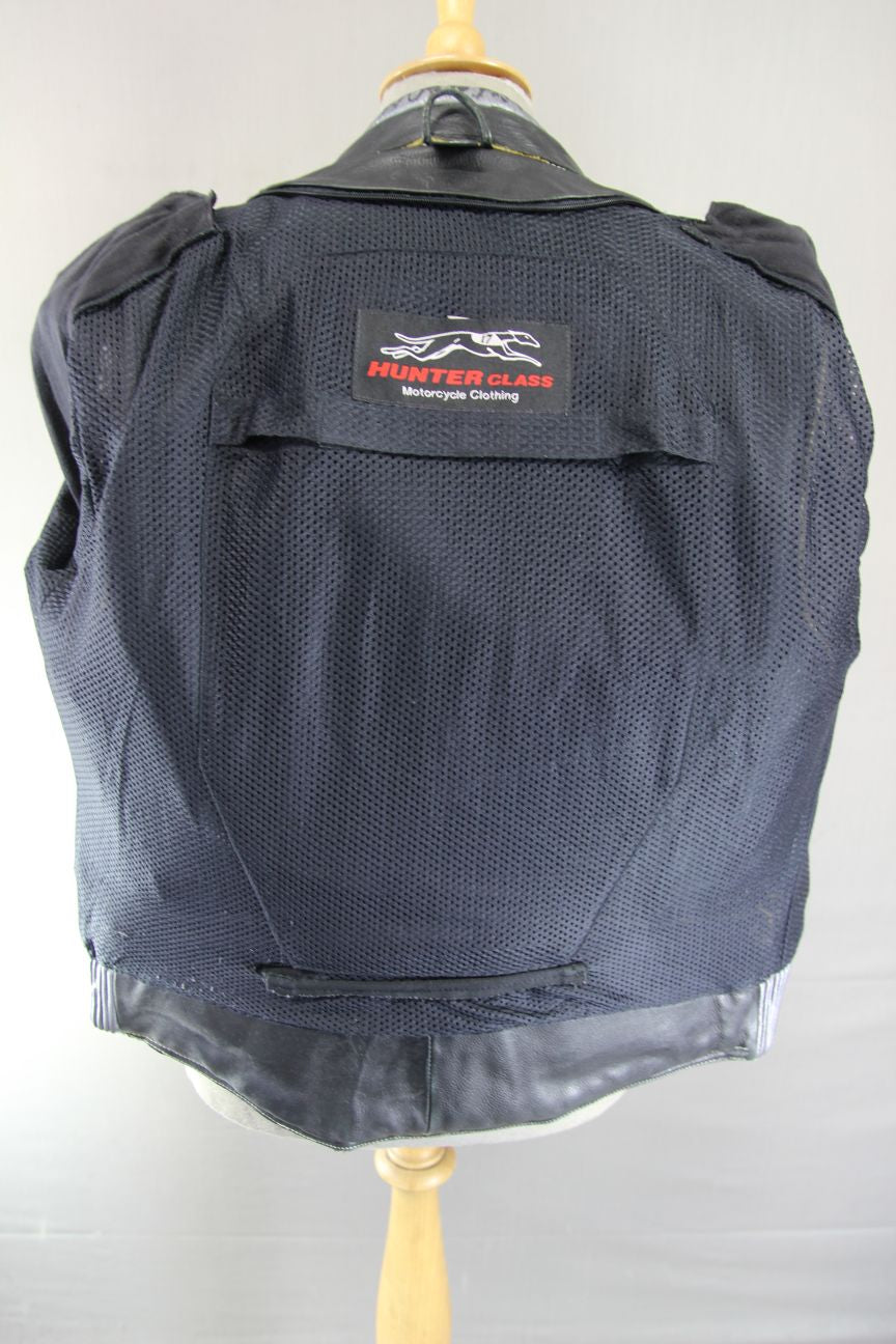 HUNTER CLASS BLACK, BLUE, WHITE & SILVER LEATHER BIKER JACKET 40-42 INCH CHEST