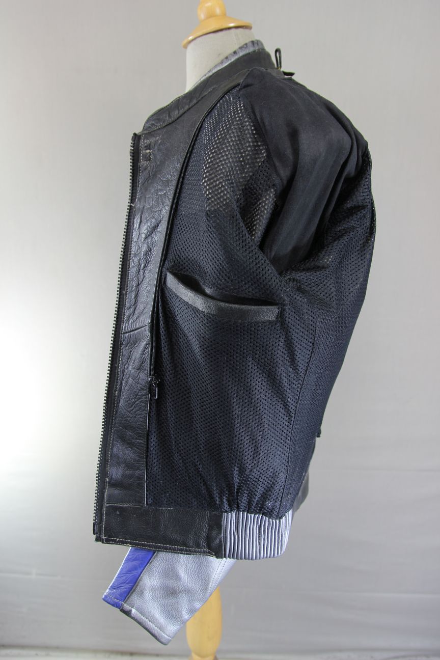 HUNTER CLASS BLACK, BLUE, WHITE & SILVER LEATHER BIKER JACKET 40-42 INCH CHEST