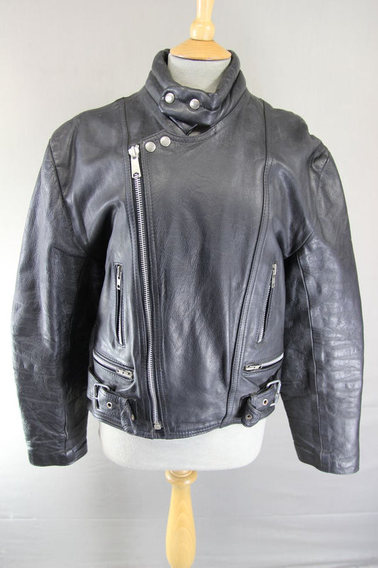 CLASSIC BLACK COWHIDE LEATHER BIKER JACKET 36-38 INCH CHEST
