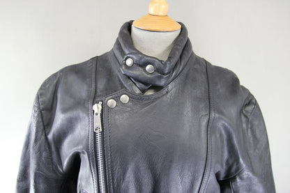 CLASSIC BLACK COWHIDE LEATHER BIKER JACKET 36-38 INCH CHEST