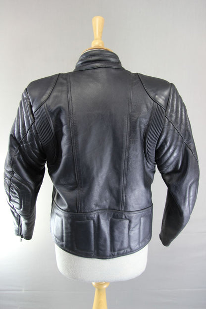RIOSSI BRITISH DESIGNED & STYLED BLACK COWHIDE LEATHER BIKER JACKET: SIZE 12
