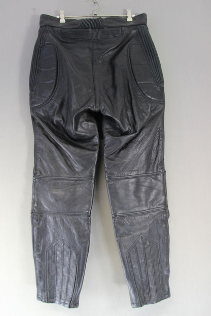 LADIES CLASSIC BLACK LEATHER BIKER TROUSERS: WAIST 32 INCH/INSIDE LEG 28.5 INCH