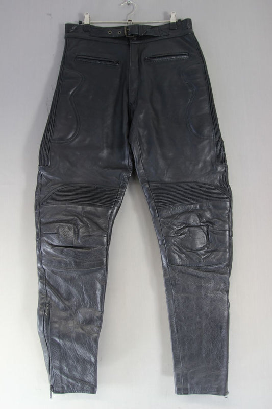 CLASSIC BLACK COWHIDE LEATHER BIKER TROUSERS: WAIST 30 INCH/INSIDE LEG 30 INCH