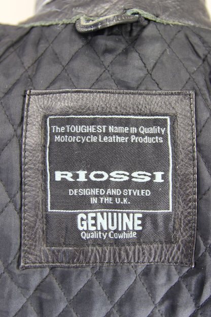 RIOSSI BRITISH DESIGNED & STYLED BLACK COWHIDE LEATHER BIKER JACKET: SIZE 12