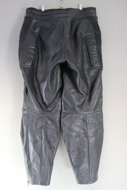 BRITISH MADE BTK LEATHERS BLACK COWHIDE BIKER TROUSERS: WAIST 36 IN/LEG 29 IN
