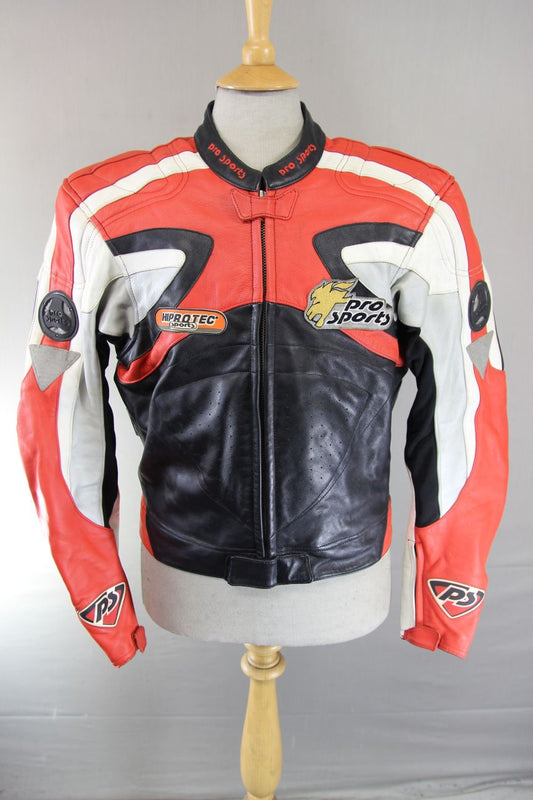 HEIN GERICKE PRO SPORTS LEATHER BIKER JACKET WITH HIPROTEC CE ARMOUR 38 INCH