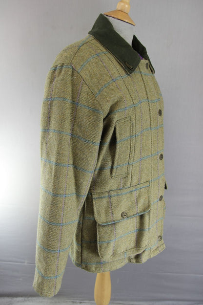 BRONTE ENGLISH MADE COUNTRY SPORTS CHECKED WOOL RICH BLEND TWEED COAT: SIZE 10