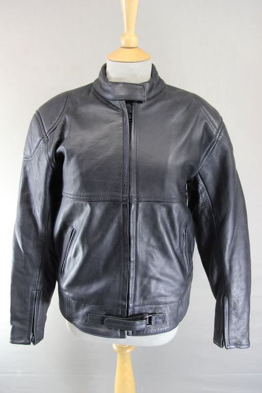 RAYVEN CLASSIC BLACK LEATHER BIKER JACKET: SIZE 12