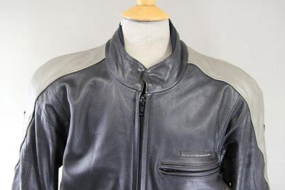 REV'IT! BLACK & GREY LEATHER BIKER JACKET + BACK, SHOULDER & ELBOW CE ARMOUR 46"