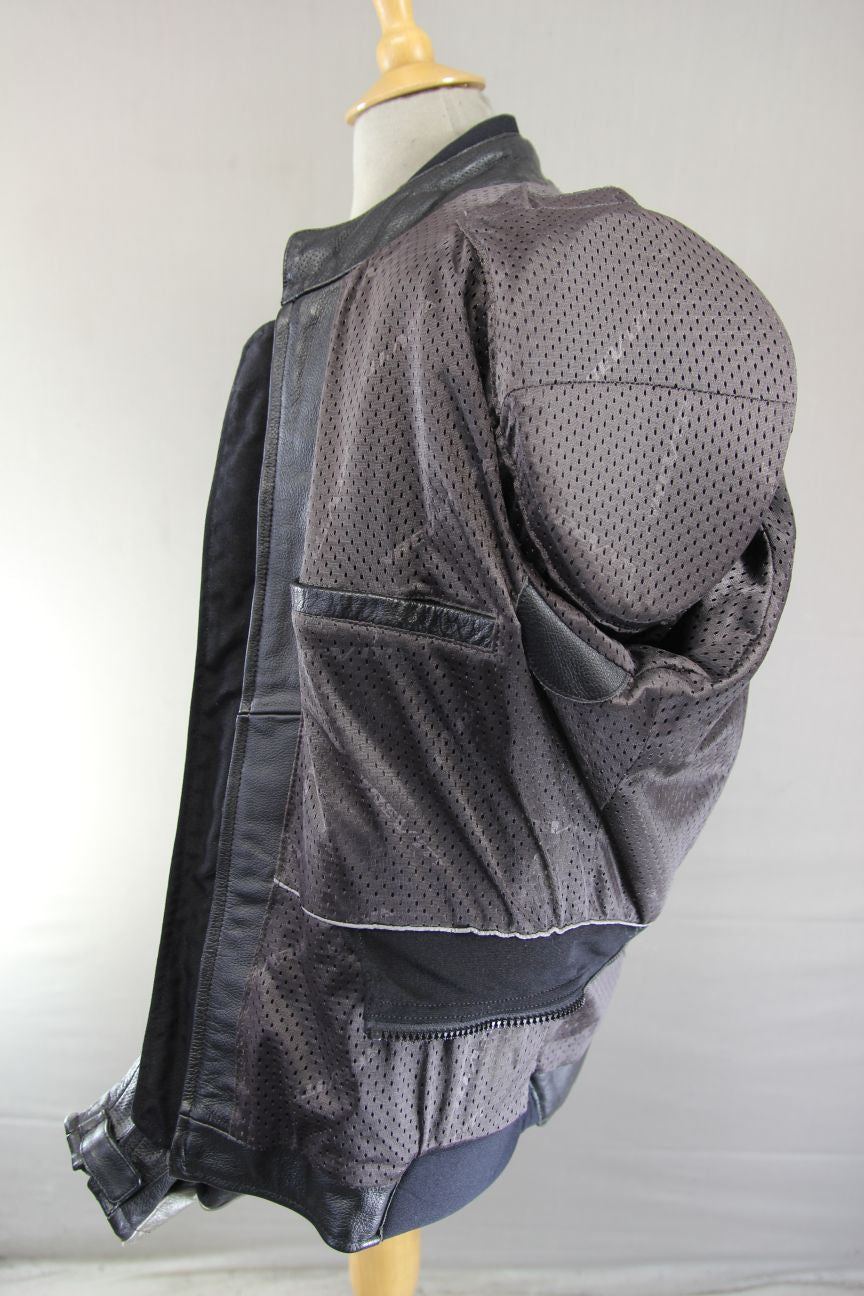REV'IT! BLACK & GREY LEATHER BIKER JACKET + BACK, SHOULDER & ELBOW CE ARMOUR 46"