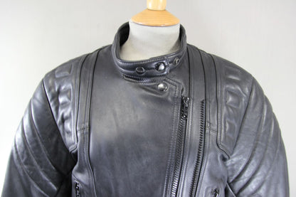 RICHA CLASSIC BLACK LEATHER BIKER JACKET WITH CE BACK PROTECTOR: SIZE 16