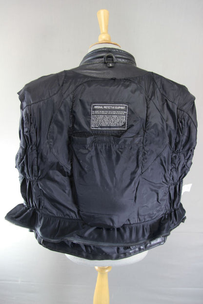 RICHA CLASSIC BLACK LEATHER BIKER JACKET WITH CE BACK PROTECTOR: SIZE 16