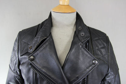 VINTAGE 1970s STYLE PUNK ROCK BLACK WOLF LEATHERS BIKER JACKET: 32-34 IN/SIZE 10