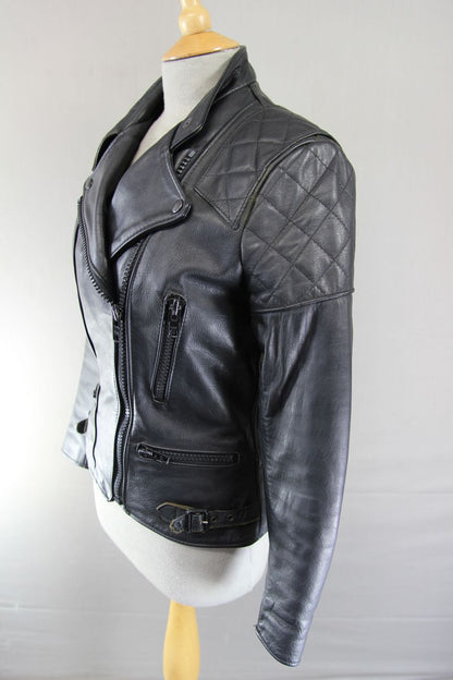 VINTAGE 1970s STYLE PUNK ROCK BLACK WOLF LEATHERS BIKER JACKET: 32-34 IN/SIZE 10