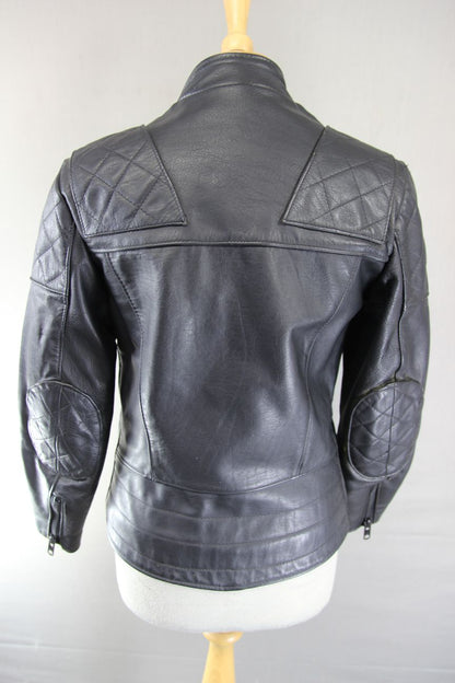 VINTAGE 1970s STYLE PUNK ROCK BLACK WOLF LEATHERS BIKER JACKET: 32-34 IN/SIZE 10