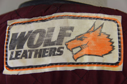 VINTAGE 1970s STYLE PUNK ROCK BLACK WOLF LEATHERS BIKER JACKET: 32-34 IN/SIZE 10