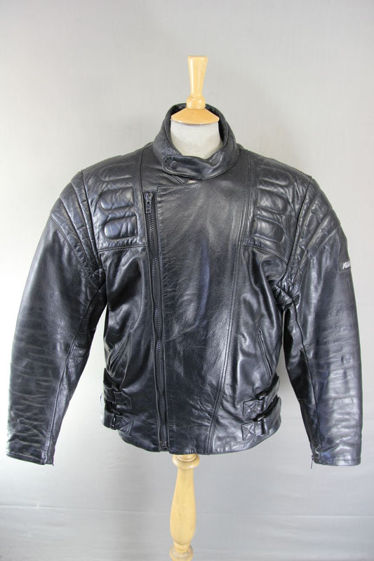 ASHMAN CLASSIC BLACK COWHIDE LEATHER BIKER JACKET WITH THERMAL LINING 44 INCH