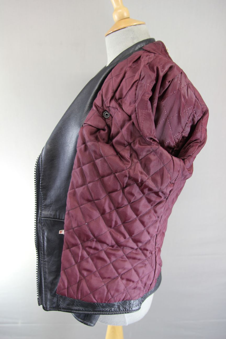 VINTAGE 1970s STYLE PUNK ROCK BLACK WOLF LEATHERS BIKER JACKET: 32-34 IN/SIZE 10