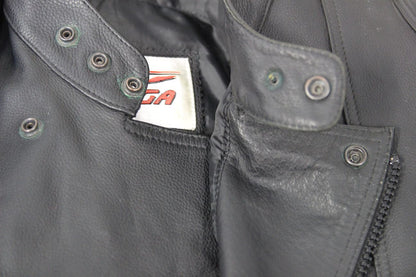 TARGA BLACK LEATHER BIKER JACKET WITH REMOVABLE CE BACK PROTECTOR 52-54 INCH