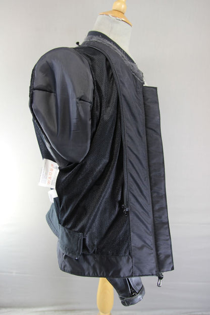 FRANK THOMAS TITANIUM BLACK LEATHER BIKER JACKET + REMOVABLE CE ARMOUR: SIZE 14