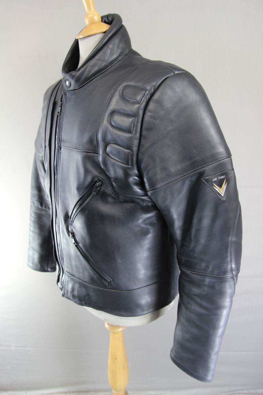 FRANK THOMAS CLASSIC BLACK COWHIDE LEATHER BIKER JACKET 42-44 INCH CHEST