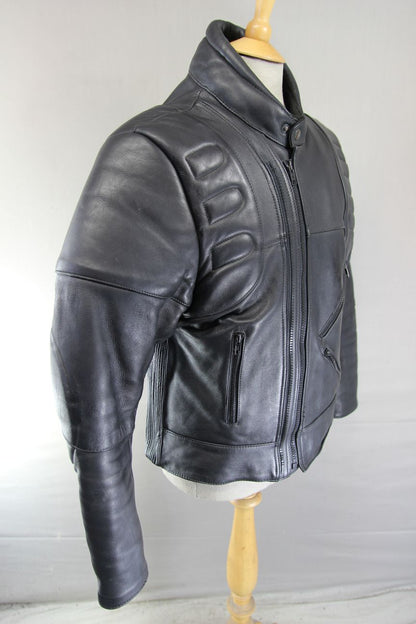 FRANK THOMAS CLASSIC BLACK COWHIDE LEATHER BIKER JACKET 42-44 INCH CHEST