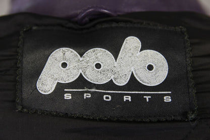 VINTAGE POLO SPORTS PURPLE, BLACK, TURQUOISE & WHITE LEATHER BIKER JACKET 40 IN