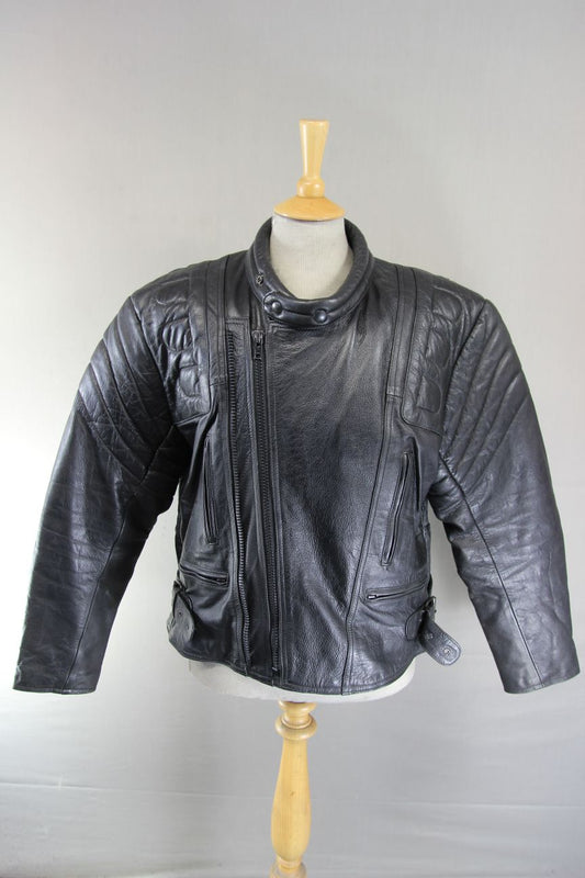CLASSIC ECHO BLACK LEATHER BIKER JACKET 40-42 INCH CHEST