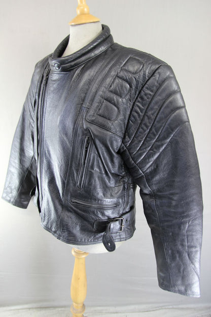CLASSIC ECHO BLACK LEATHER BIKER JACKET 40-42 INCH CHEST