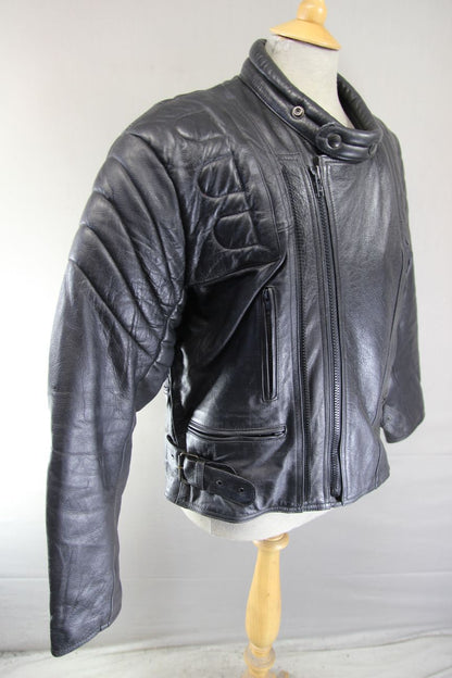 CLASSIC ECHO BLACK LEATHER BIKER JACKET 40-42 INCH CHEST