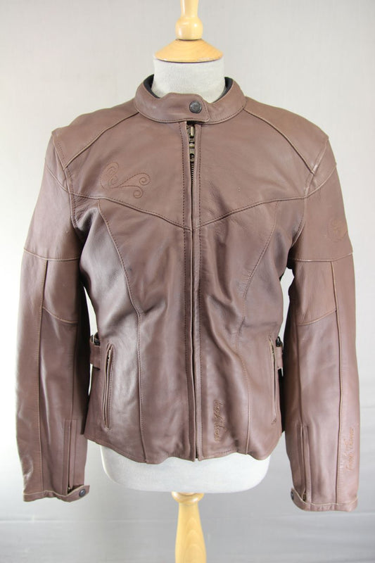 FRANK THOMAS LADY RIDER LEIAH BROWN LEATHER BIKER JACKET+THERMAL LINING SIZE 12