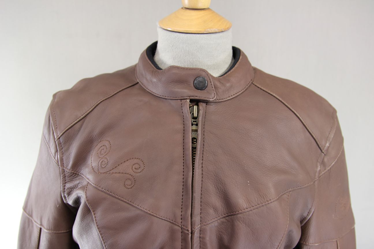 FRANK THOMAS LADY RIDER LEIAH BROWN LEATHER BIKER JACKET+THERMAL LINING SIZE 12