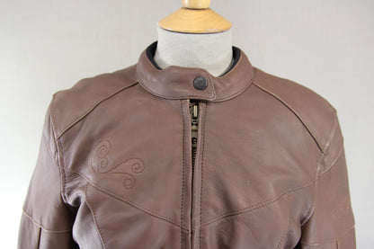 FRANK THOMAS LADY RIDER LEIAH BROWN LEATHER BIKER JACKET+THERMAL LINING SIZE 12