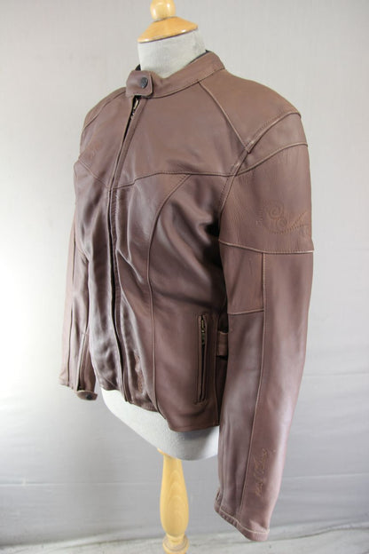 FRANK THOMAS LADY RIDER LEIAH BROWN LEATHER BIKER JACKET+THERMAL LINING SIZE 12