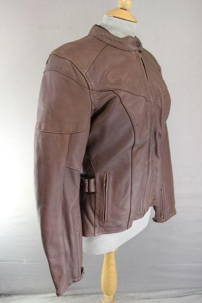 FRANK THOMAS LADY RIDER LEIAH BROWN LEATHER BIKER JACKET+THERMAL LINING SIZE 12